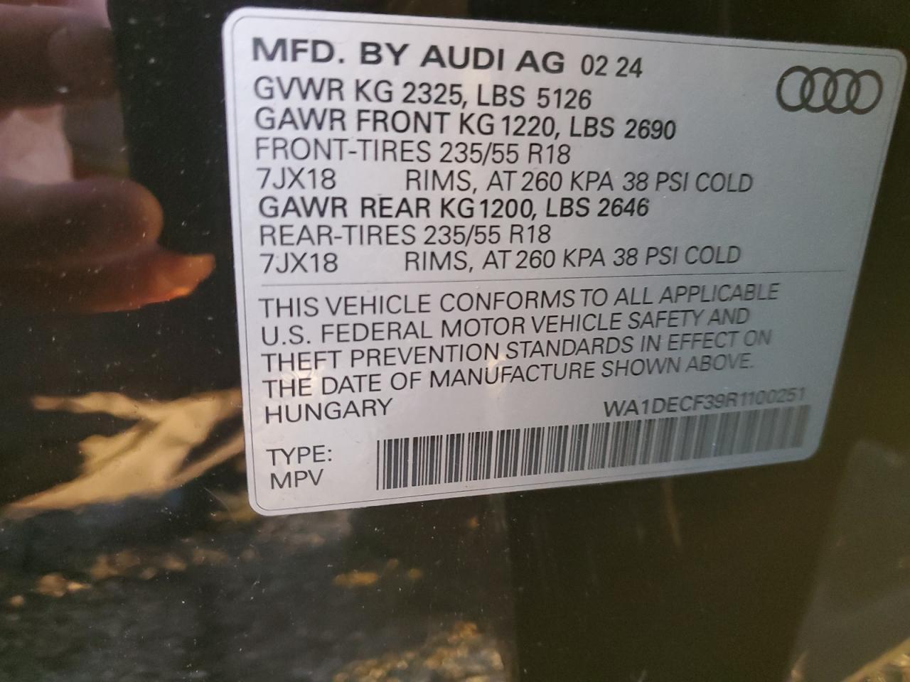 2024 Audi Q3 Premium S Line 45 VIN: WA1DECF39R1100251 Lot: 86706675