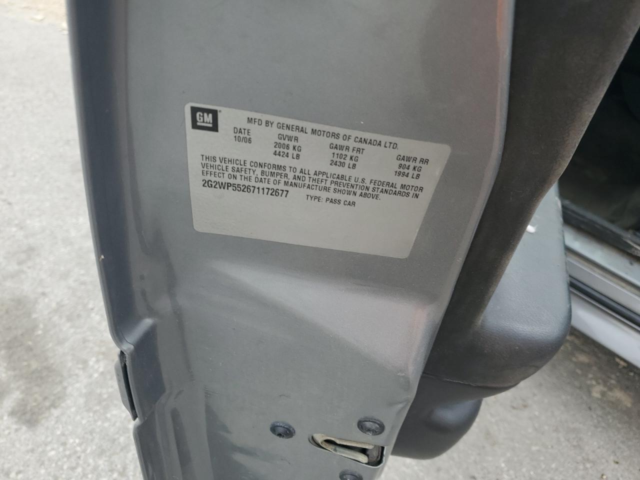 2007 Pontiac Grand Prix VIN: 2G2WP552671172677 Lot: 86180725