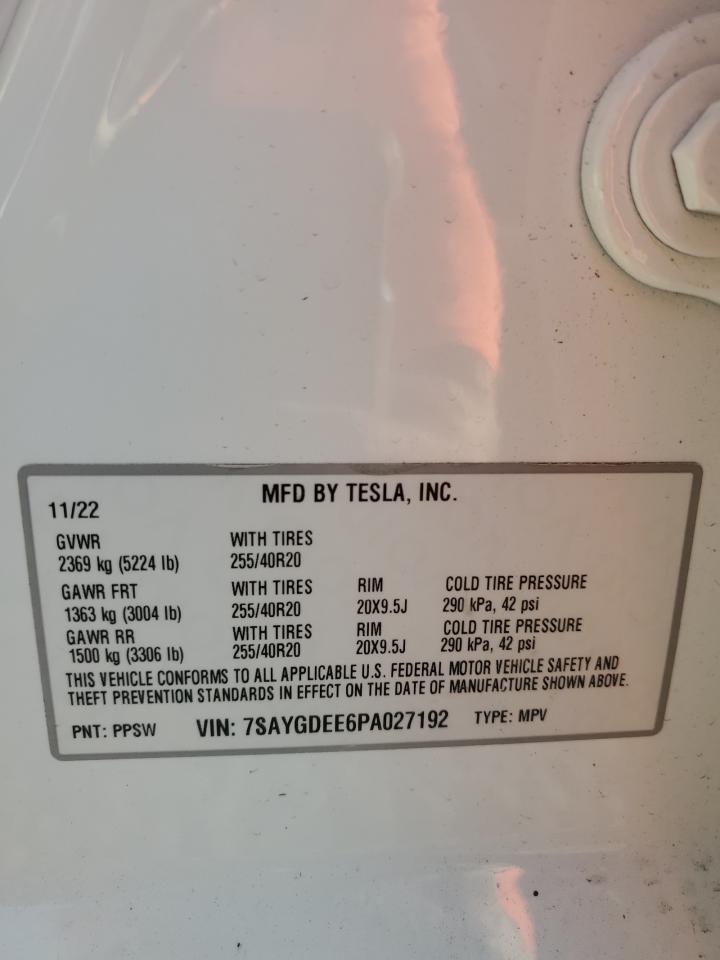 2023 Tesla Model Y VIN: 7SAYGDEE6PA027192 Lot: 87189255