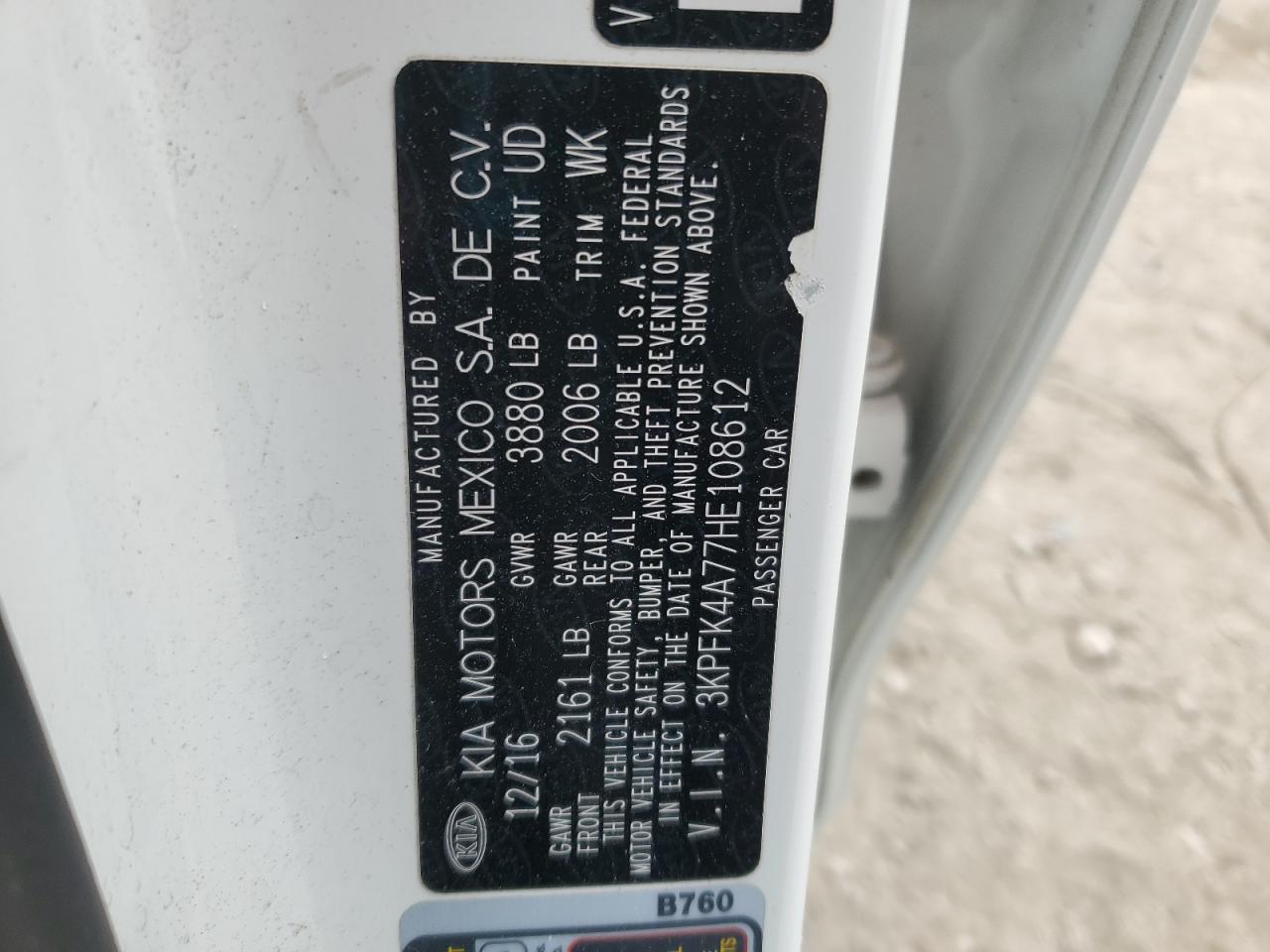 2017 Kia Forte Lx VIN: 3KPFK4A77HE108612 Lot: 90285655