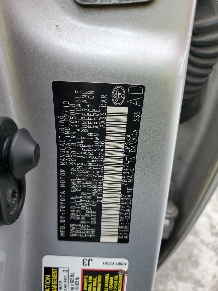 2010 Toyota Corolla Base VIN: 2T1BU4EE0AC367416 Lot: 82402855