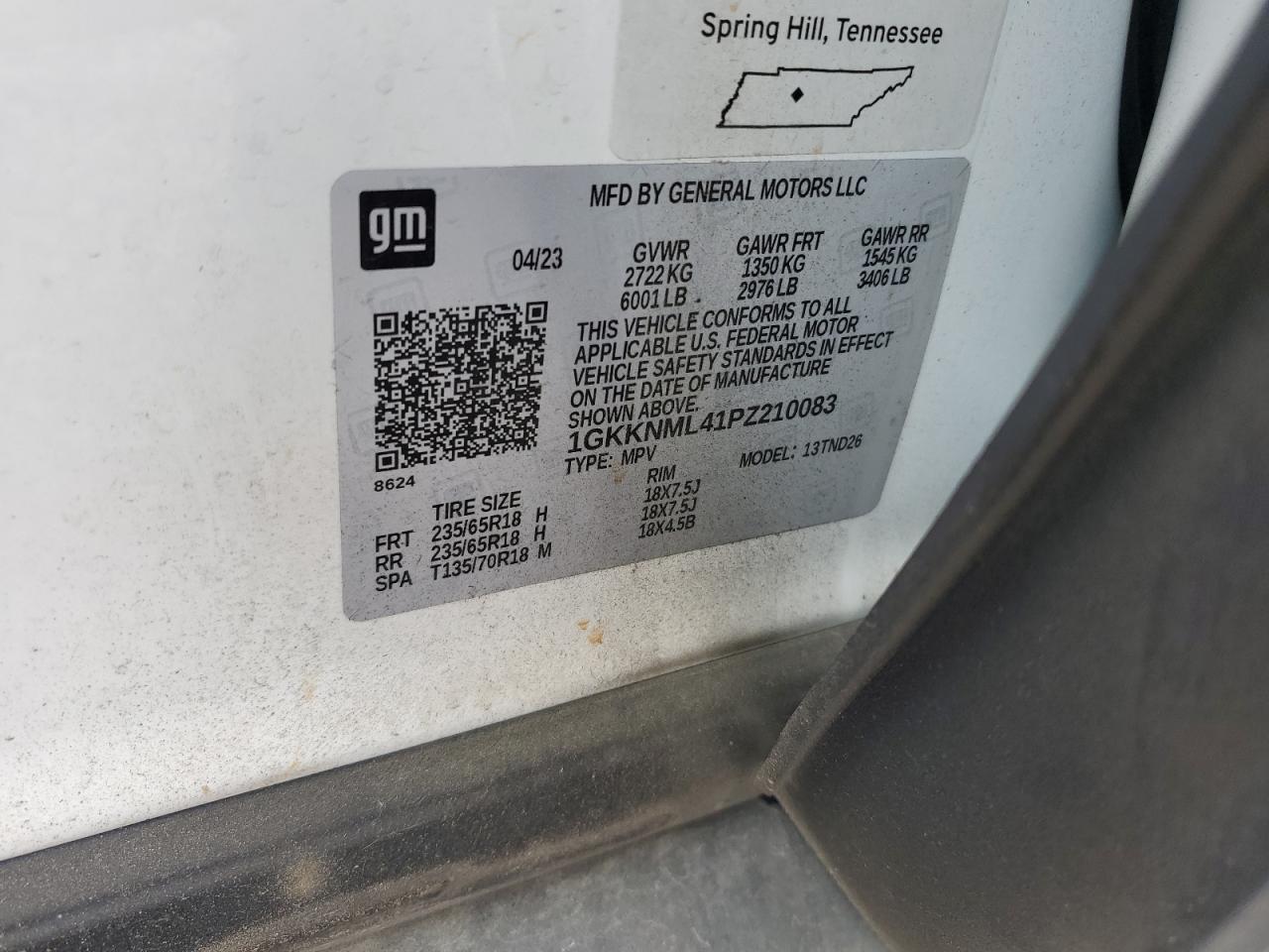 2023 GMC Acadia Slt VIN: 1GKKNML41PZ210083 Lot: 85294205