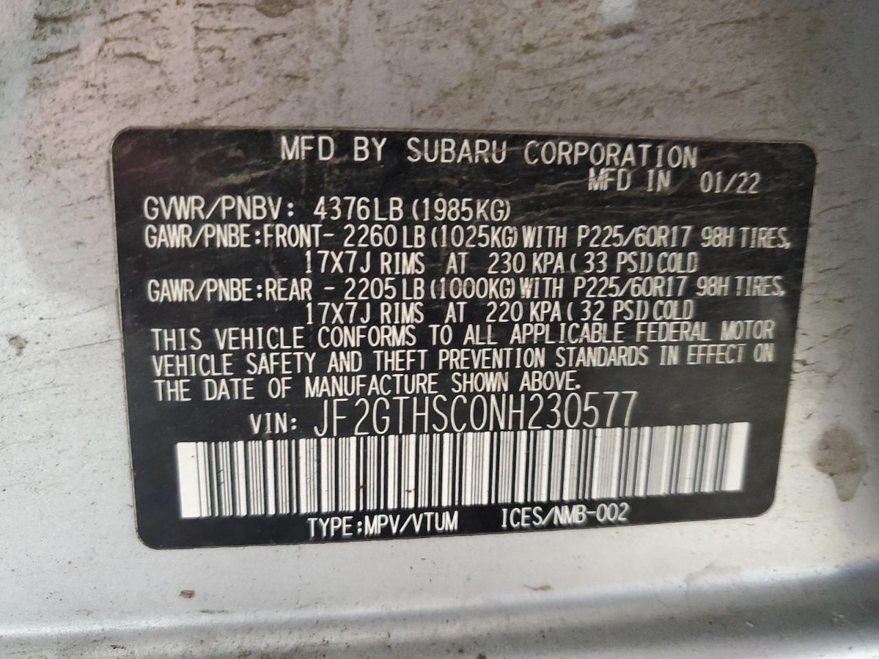 2022 Subaru Crosstrek Sport VIN: JF2GTHSC0NH230577 Lot: 86225545