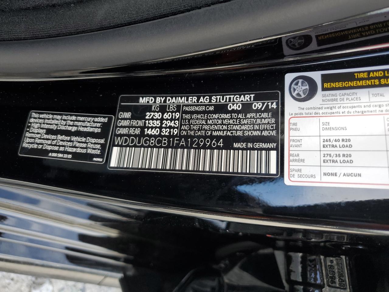 2015 Mercedes-Benz S 550 VIN: WDDUG8CB1FA129964 Lot: 84996305
