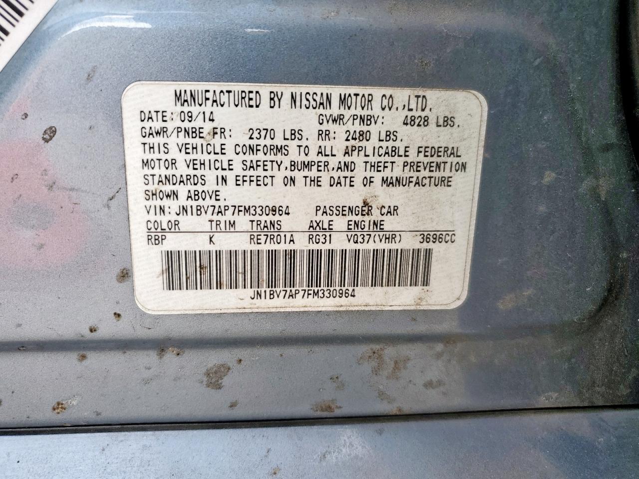 2015 Infiniti Q50 Base VIN: JN1BV7AP7FM330964 Lot: 85208155