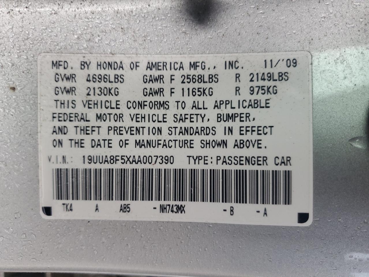 2010 Acura Tl VIN: 19UUA8F5XAA007390 Lot: 90623705