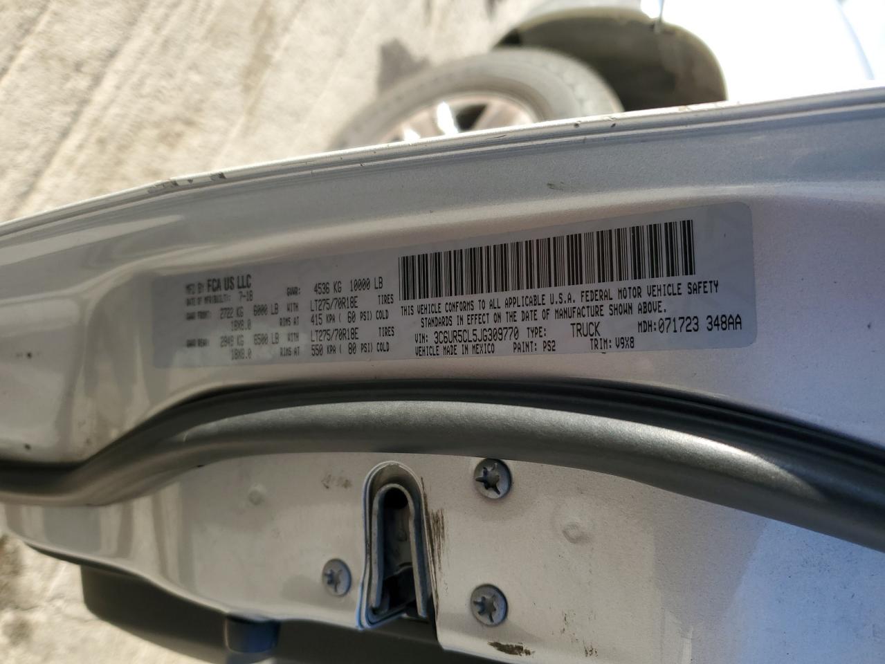 2018 Ram 2500 St VIN: 3C6UR5CL5JG309770 Lot: 89542945