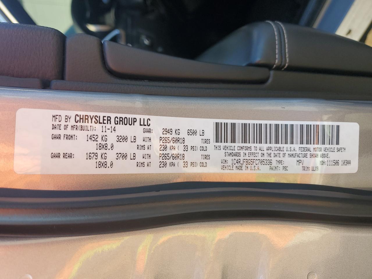 2015 Jeep Grand Cherokee Limited VIN: 1C4RJFBG5FC705336 Lot: 84433175