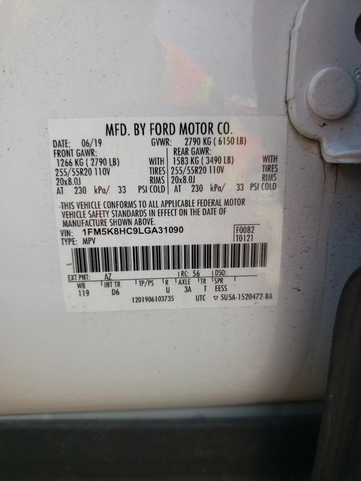 2020 Ford Explorer Platinum VIN: 1FM5K8HC9LGA31090 Lot: 85549665