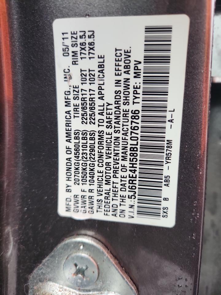 2011 Honda Cr-V Ex VIN: 5J6RE4H58BL076786 Lot: 85942885