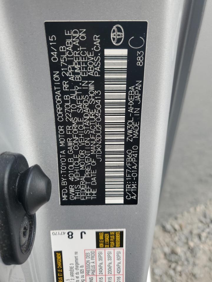2015 Toyota Prius VIN: JTDKN3DU2F0450413 Lot: 85700405