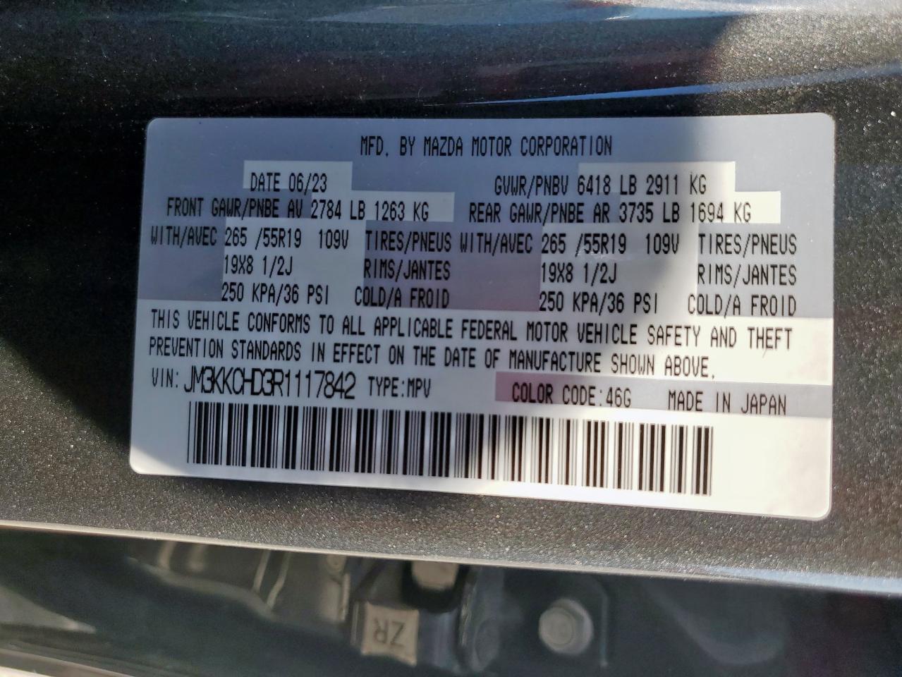 2024 Mazda Cx-90 Preferred Plus VIN: JM3KKCHD3R1117842 Lot: 81965015