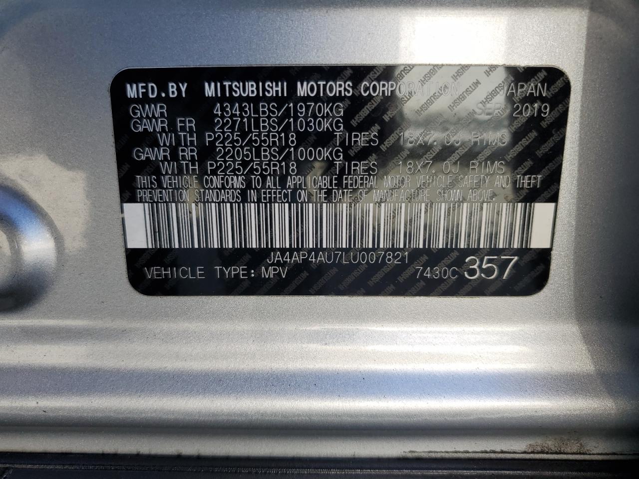 2020 Mitsubishi Outlander Sport Se VIN: JA4AP4AU7LU007821 Lot: 86989985