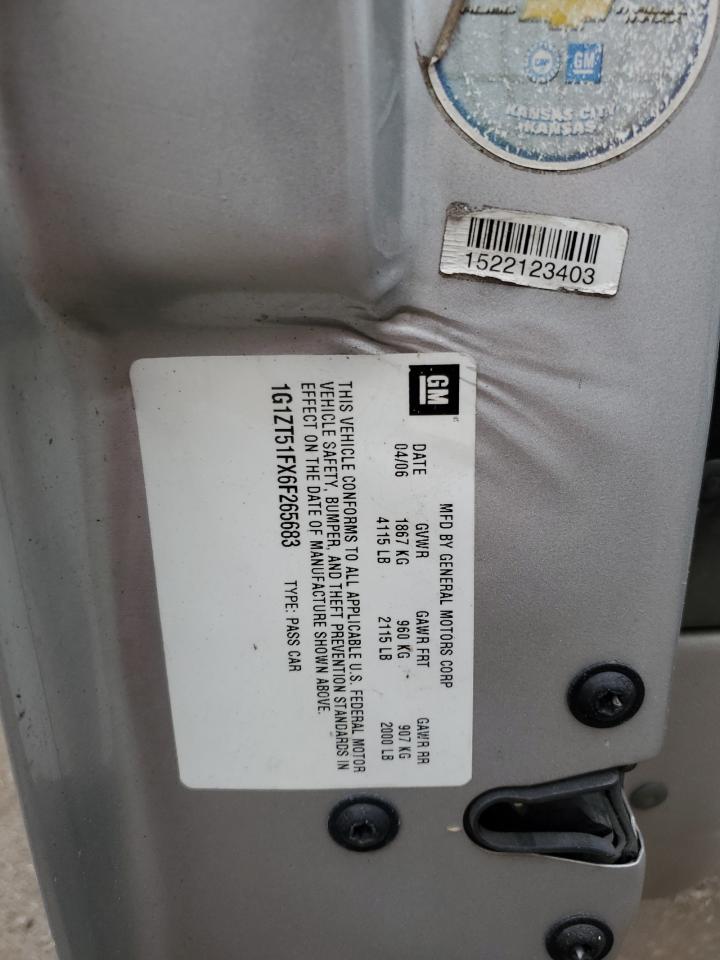 2006 Chevrolet Malibu Lt VIN: 1G1ZT51FX6F265683 Lot: 90383105