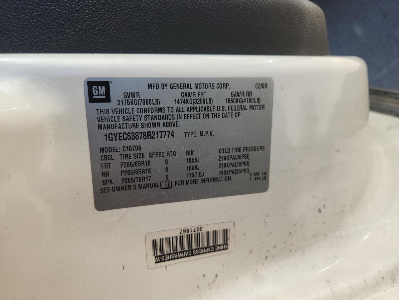 2008 Cadillac Escalade Luxury VIN: 1GYEC63878R217774 Lot: 87391025