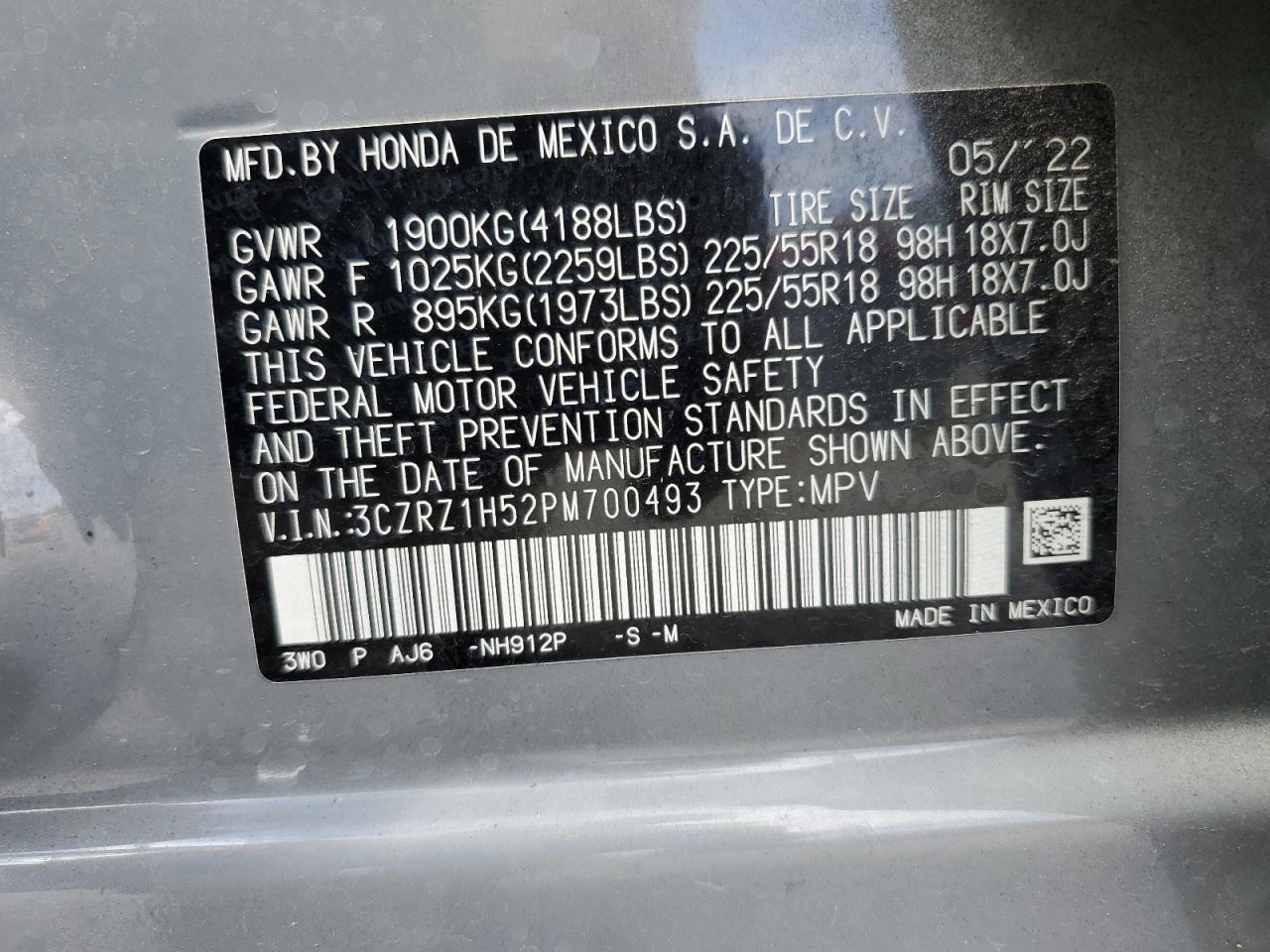 2023 Honda Hr-V Sport VIN: 3CZRZ1H52PM700493 Lot: 82294315