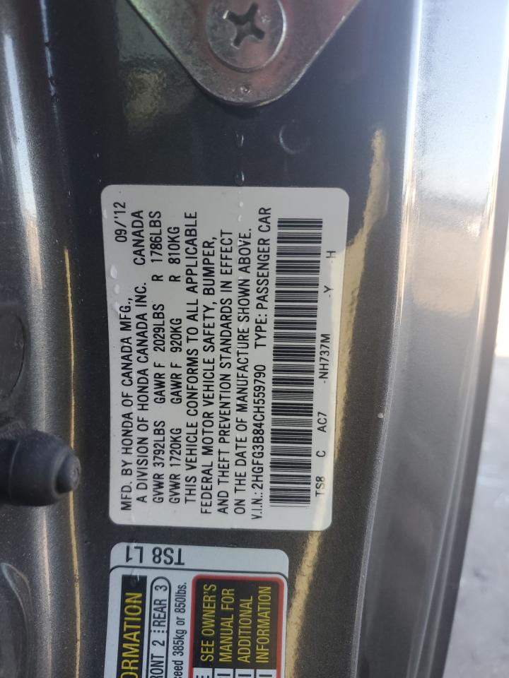 2012 Honda Civic Ex VIN: 2HGFG3B84CH559790 Lot: 85829445