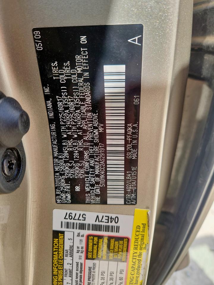 2010 Toyota Sienna Xle VIN: 5TDYK4CC2AS291917 Lot: 85008115