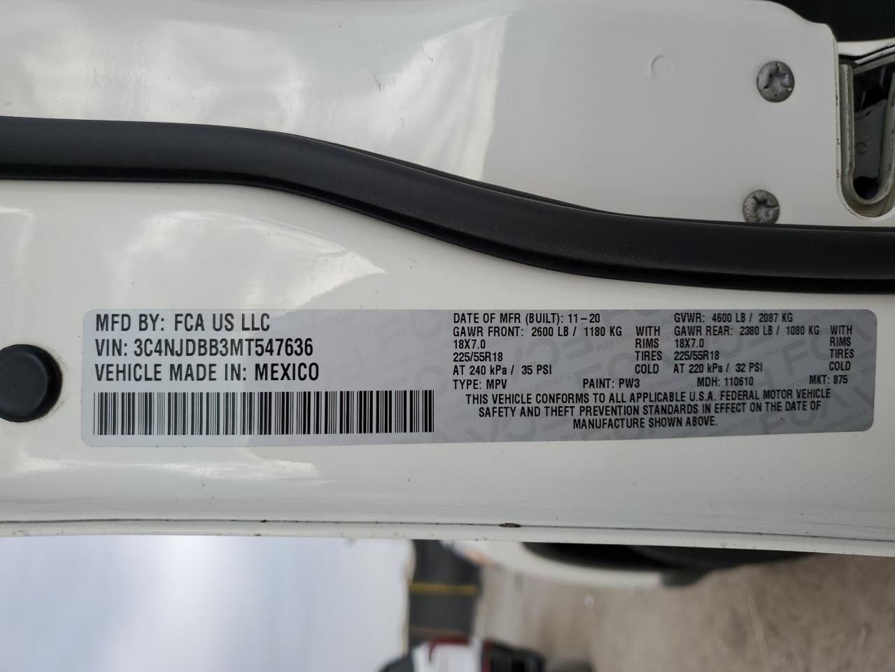 2021 Jeep Compass Latitude VIN: 3C4NJDBB3MT547636 Lot: 86650125