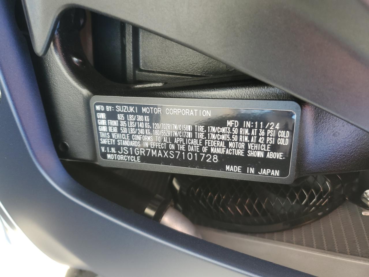 2025 Suzuki Gsx-R750 VIN: JS1GR7MAXS7101728 Lot: 85941645