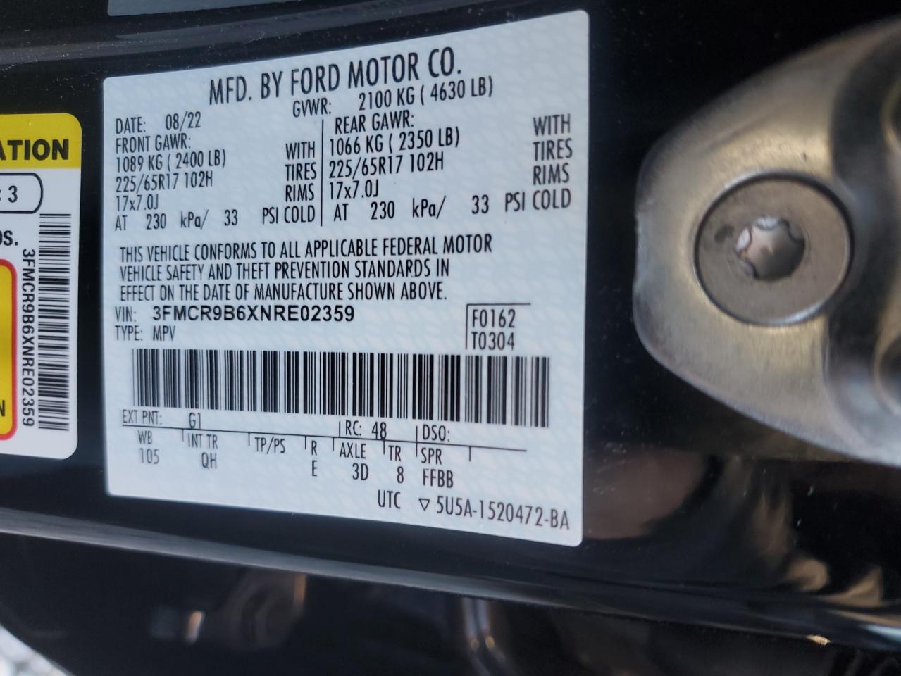 2022 Ford Bronco Sport Big Bend VIN: 3FMCR9B6XNRE02359 Lot: 82441385