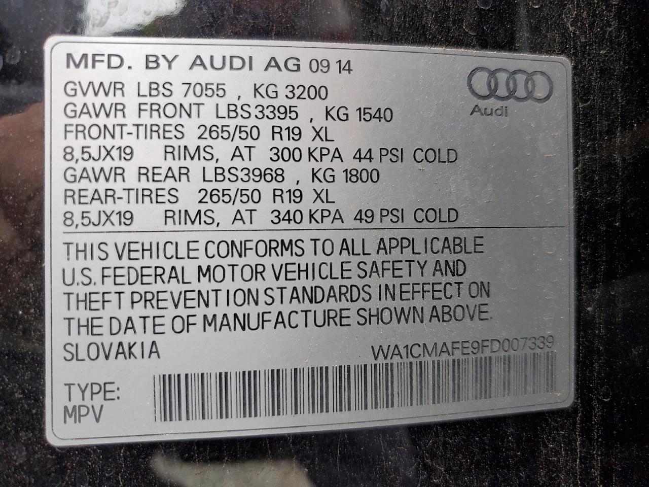 2015 Audi Q7 Tdi Premium VIN: WA1CMAFE9FD007339 Lot: 85874635