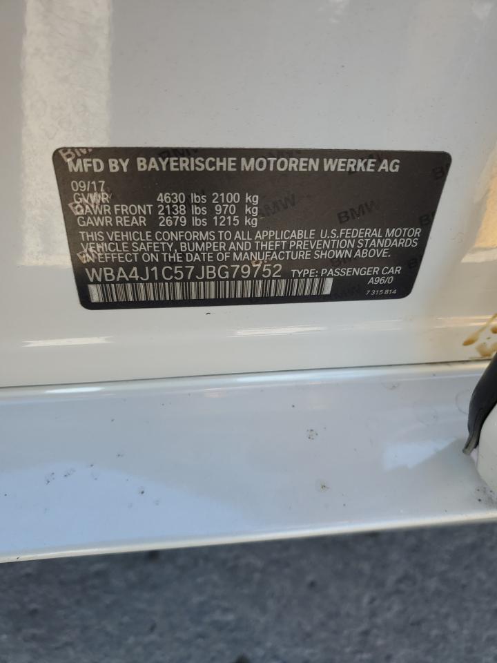 2018 BMW 430I Gran Coupe VIN: WBA4J1C57JBG79752 Lot: 82617455