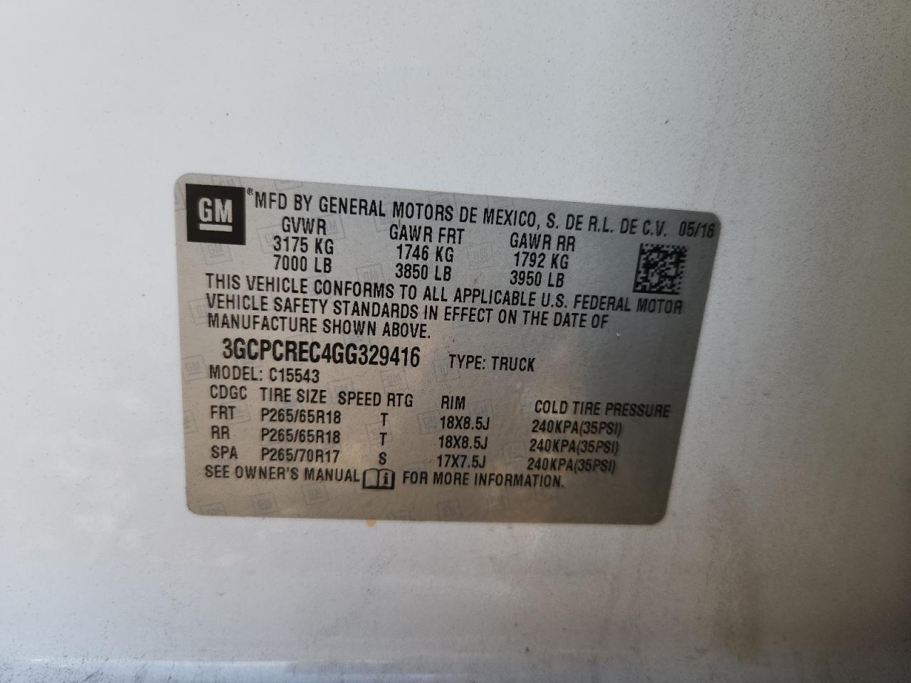 2016 Chevrolet Silverado C1500 Lt VIN: 3GCPCREC4GG329416 Lot: 86160075