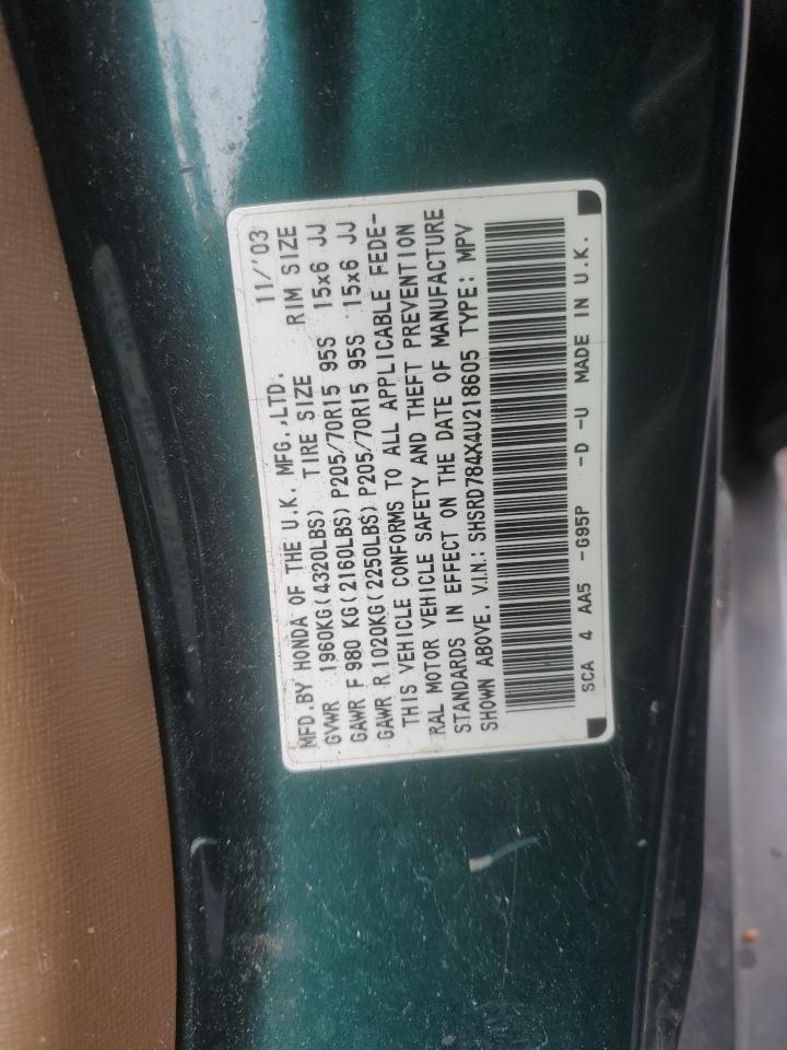 2004 Honda Cr-V Lx VIN: SHSRD784X4U218605 Lot: 86226775