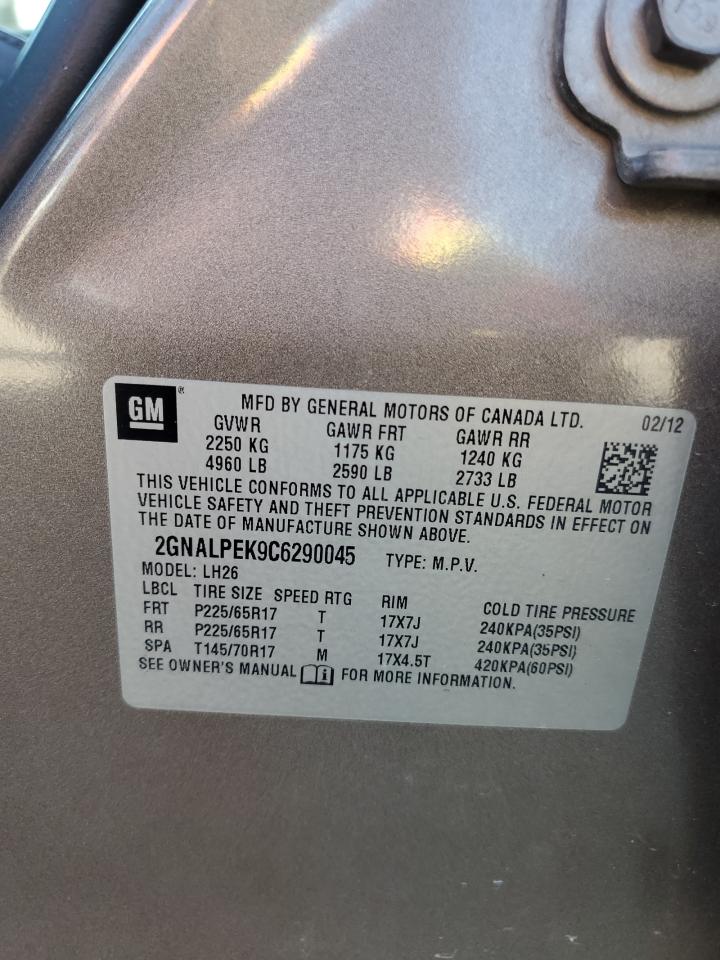 2012 Chevrolet Equinox Lt VIN: 2GNALPEK9C6290045 Lot: 85355055