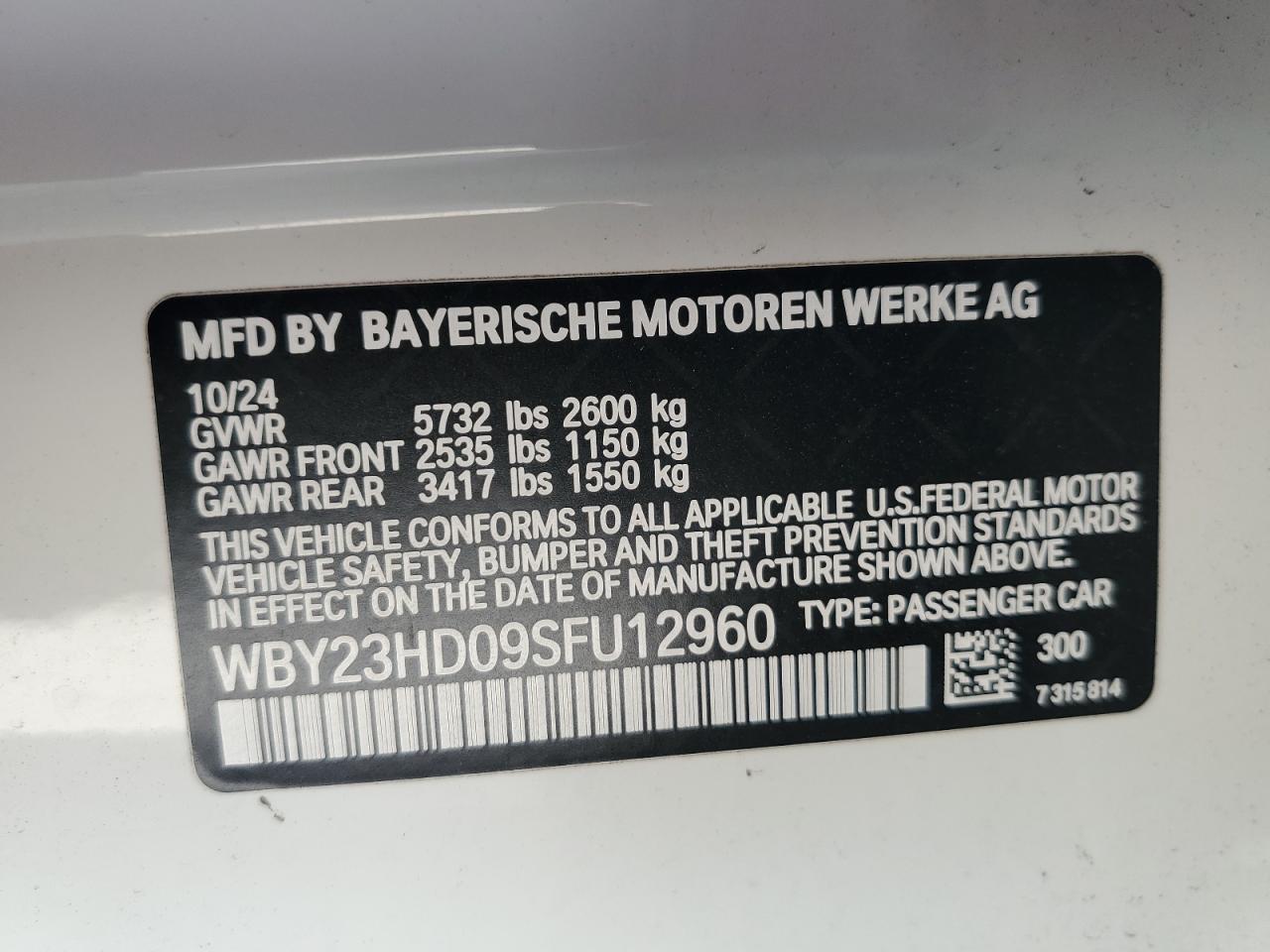 2025 BMW I4 Edrive 40 VIN: WBY23HD09SFU12960 Lot: 82462895