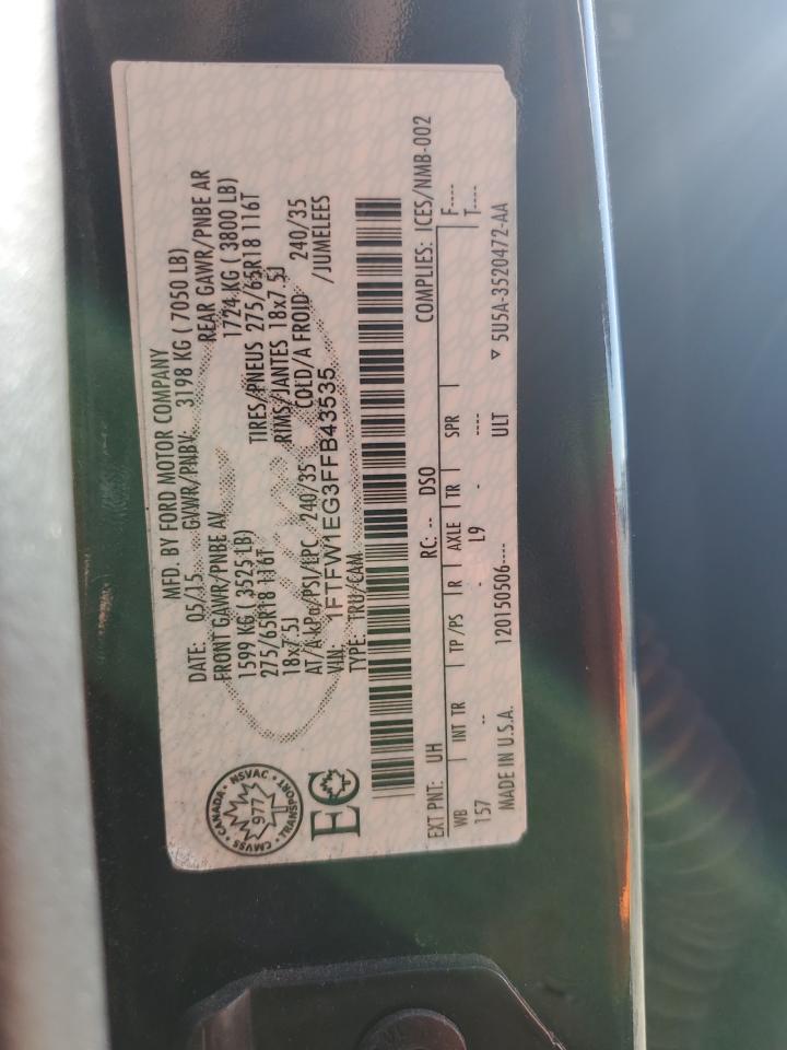 2015 Ford F150 Supercrew VIN: 1FTFW1EG3FFB43535 Lot: 84967705