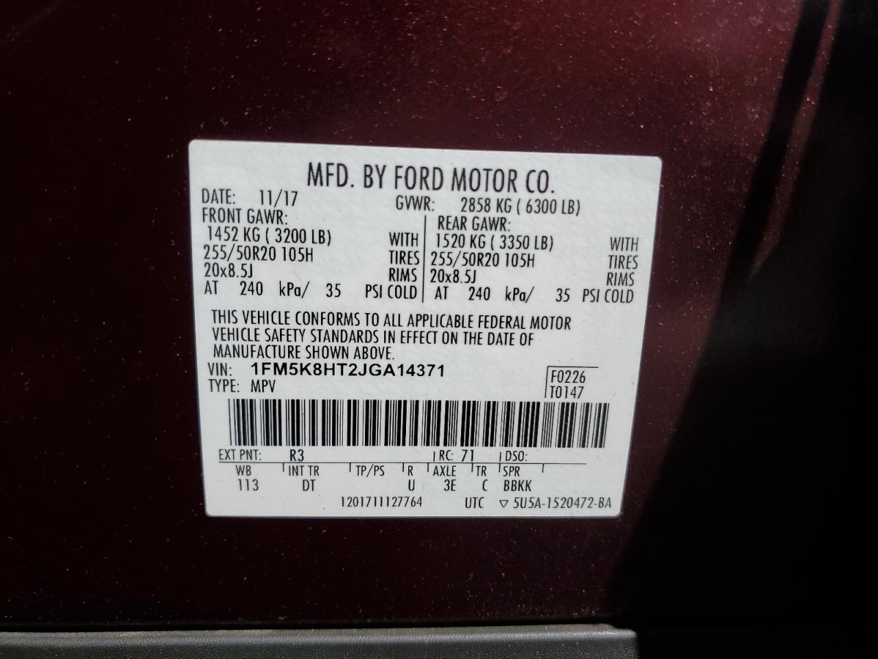 2018 Ford Explorer Platinum VIN: 1FM5K8HT2JGA14371 Lot: 85758845