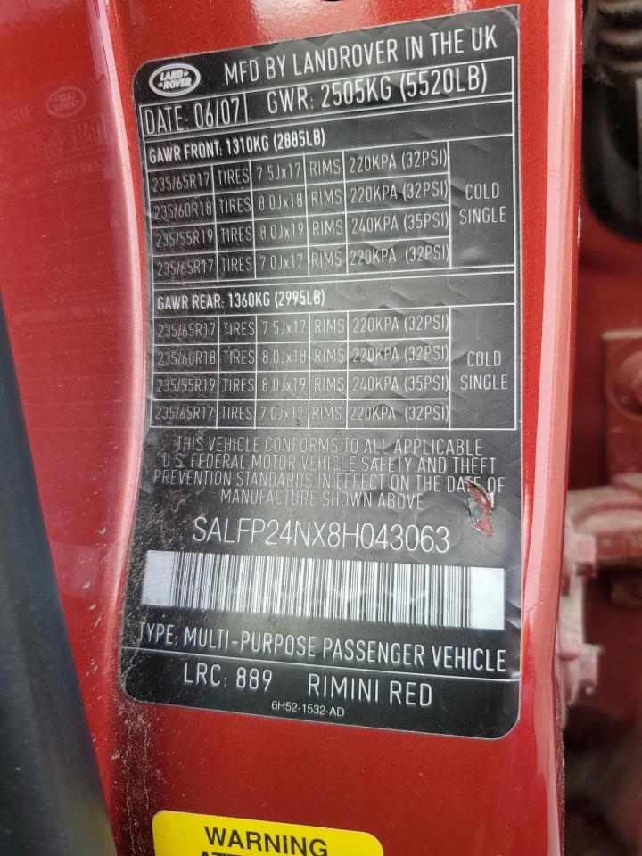 2008 Land Rover Lr2 Se VIN: SALFP24NX8H043063 Lot: 87051385