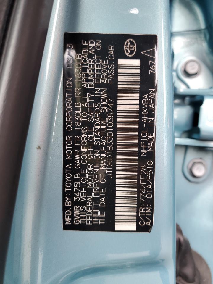 2013 Toyota Prius C VIN: JTDKDTB33D1038747 Lot: 82324805