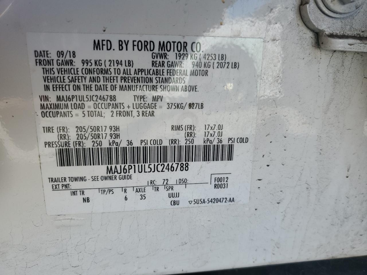 2018 Ford Ecosport Se VIN: MAJ6P1UL5JC246788 Lot: 89523785