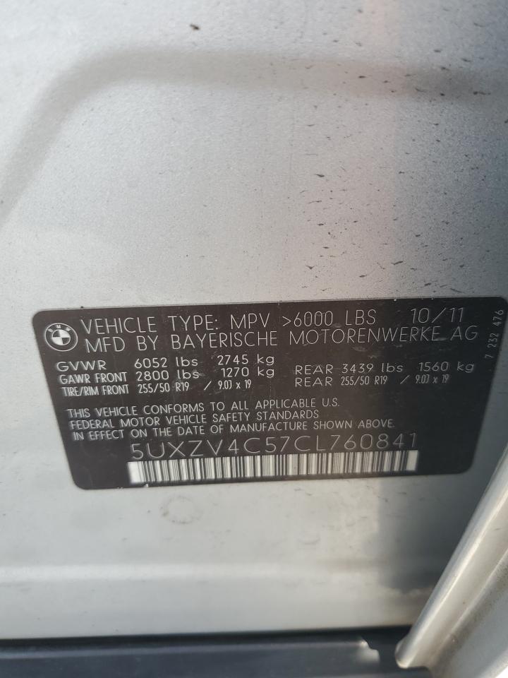 2012 BMW X5 xDrive35I VIN: 5UXZV4C57CL760841 Lot: 82210645