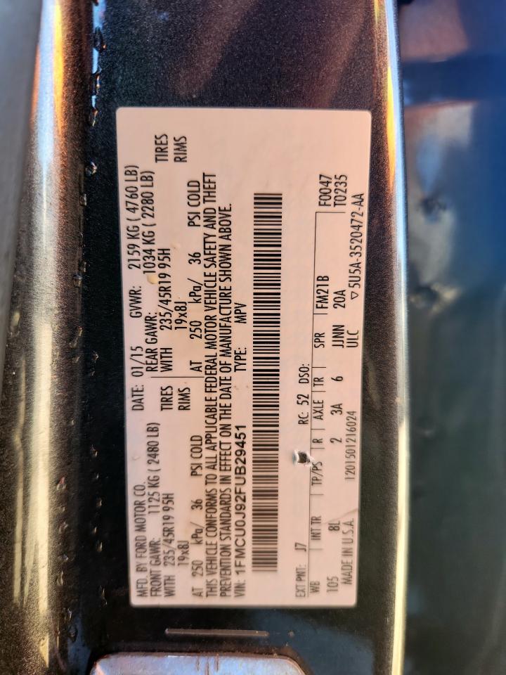 2015 Ford Escape Titanium VIN: 1FMCU0J92FUB29451 Lot: 85931225