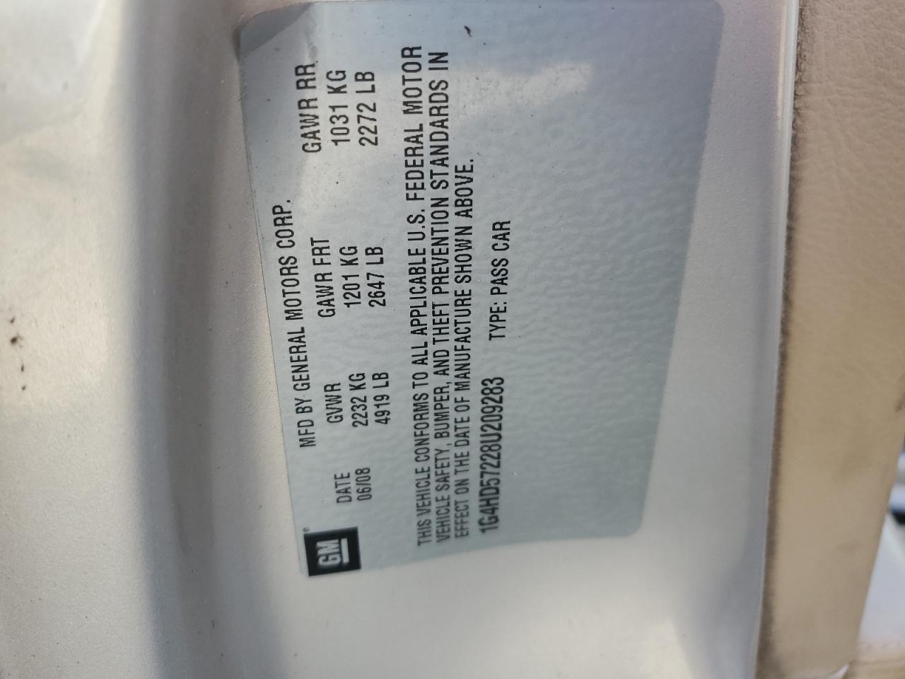 2008 Buick Lucerne Cxl VIN: 1G4HD57228U209283 Lot: 82758325