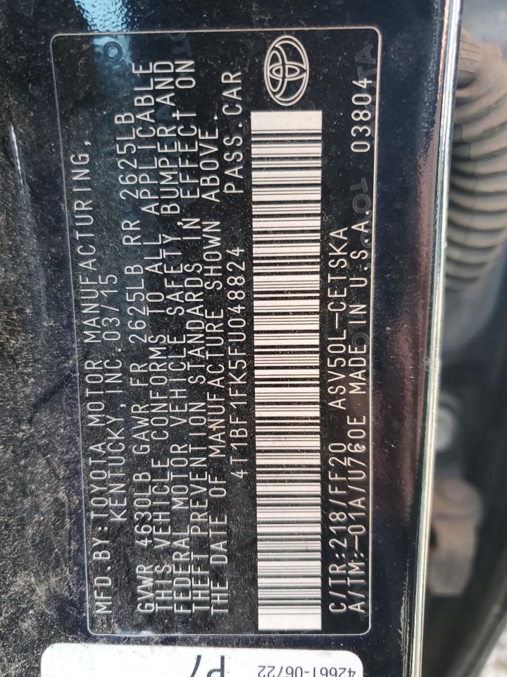 2015 Toyota Camry Le VIN: 4T1BF1FK5FU048824 Lot: 85322065