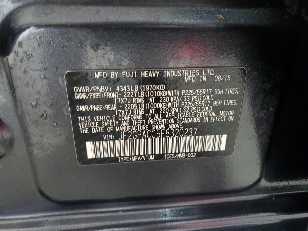 2015 Subaru Xv Crosstrek 2.0 Premium VIN: JF2GPACC5F8320237 Lot: 85161115