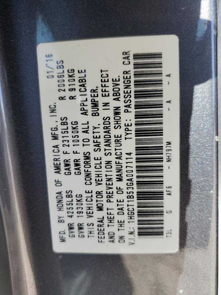 2016 Honda Accord Ex VIN: 1HGCT1B53GA007114 Lot: 85827985