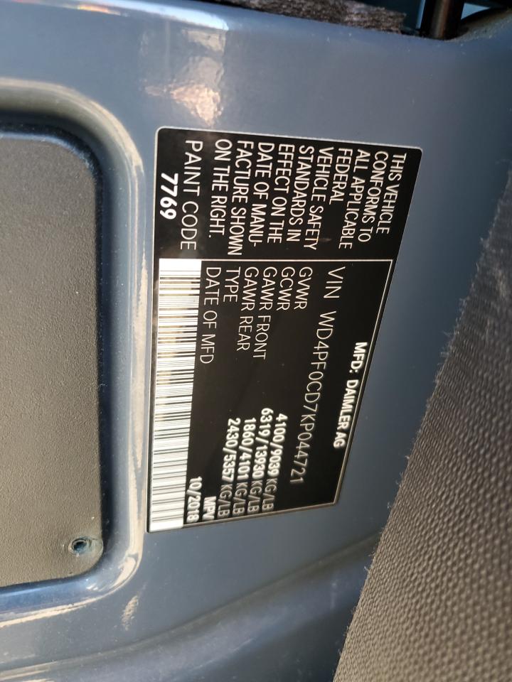 2019 Mercedes-Benz Sprinter 2500/3500 VIN: WD4PF0CD7KP044721 Lot: 85740515