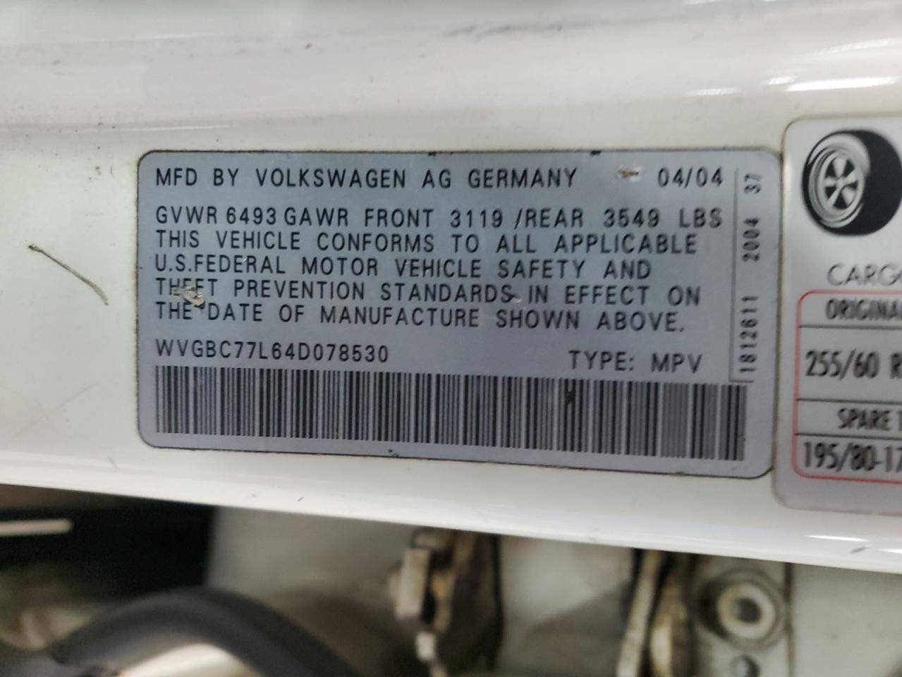 2004 Volkswagen Touareg 3.2 VIN: WVGBC77L64D078530 Lot: 82780065