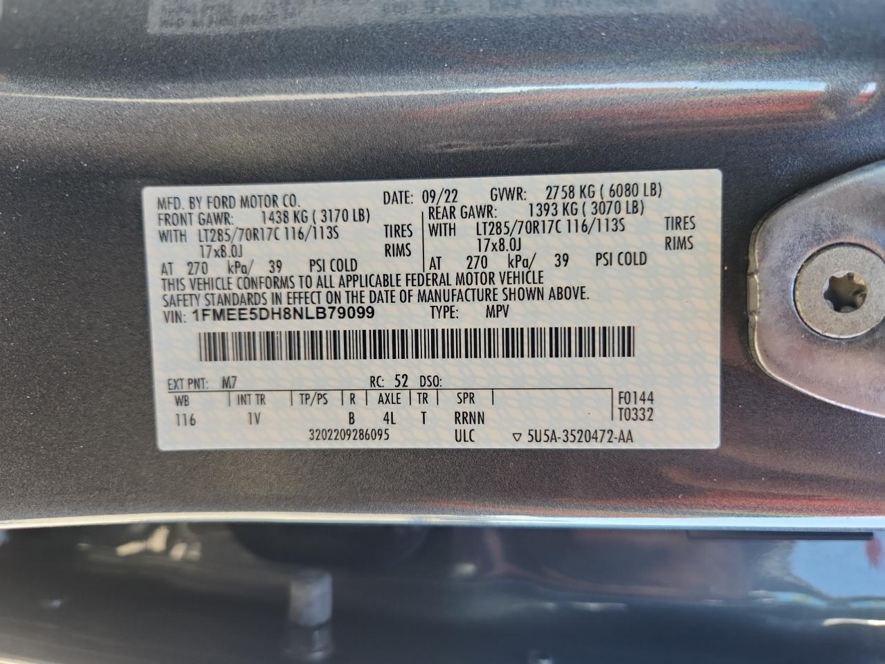 2022 Ford Bronco Base VIN: 1FMEE5DH8NLB79099 Lot: 82647965