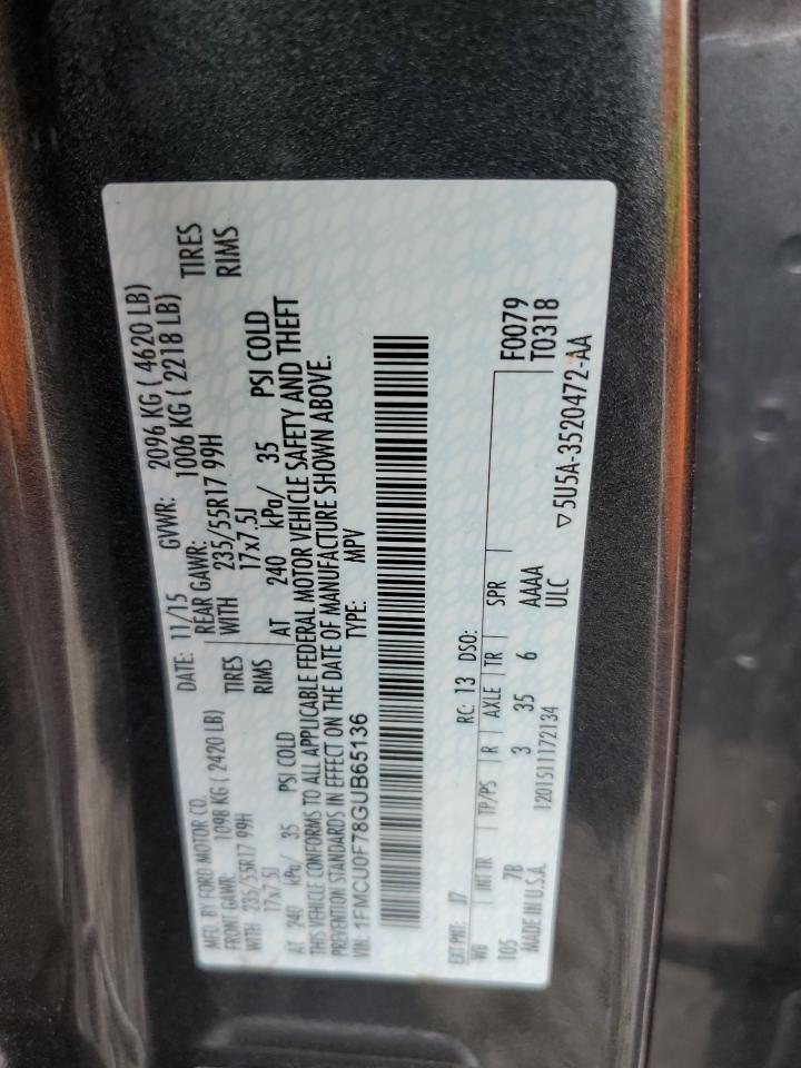 2016 Ford Escape S VIN: 1FMCU0F78GUB65136 Lot: 87261165