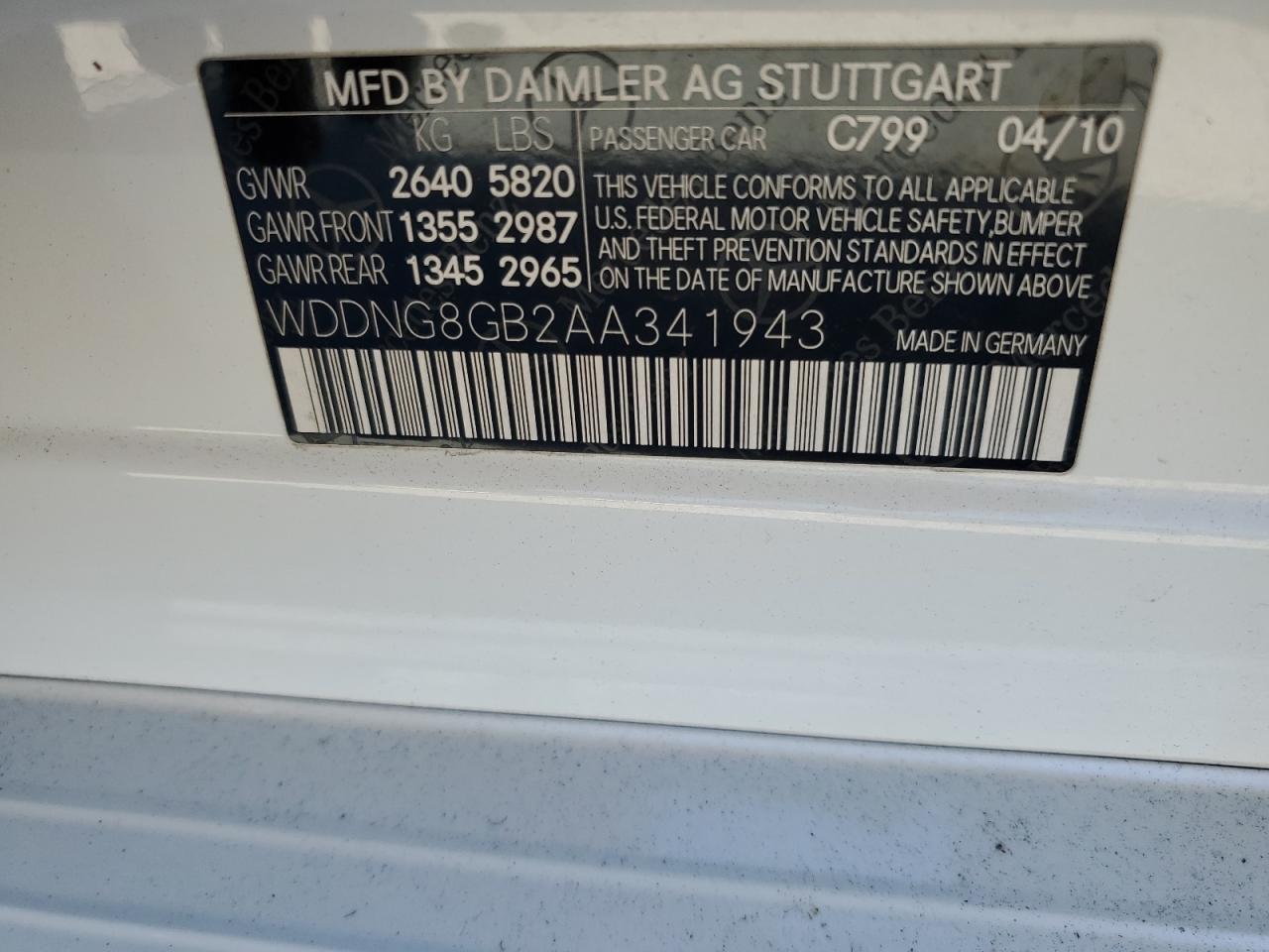 2010 Mercedes-Benz S 550 4Matic VIN: WDDNG8GB2AA341943 Lot: 87443515