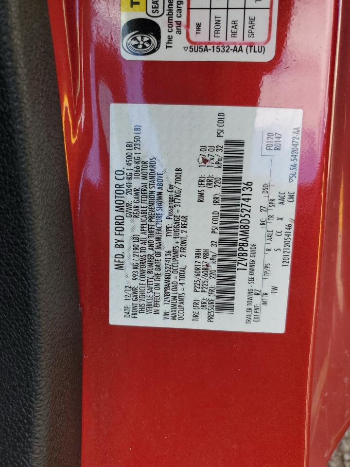 2013 Ford Mustang VIN: 1ZVBP8AM8D5274136 Lot: 90624185