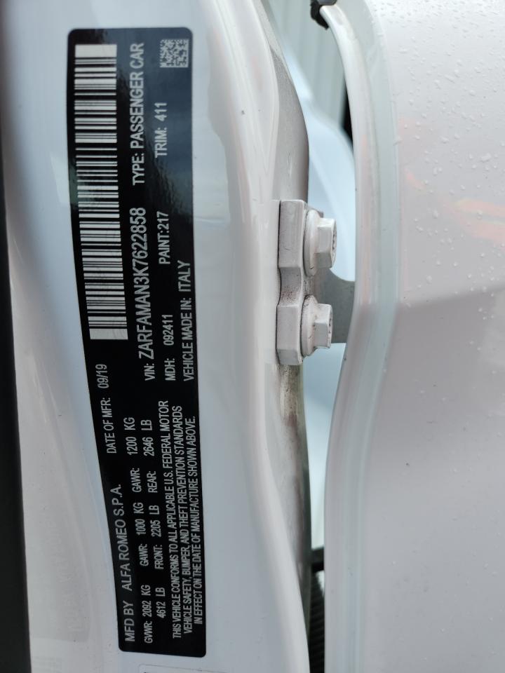 2019 Alfa Romeo Giulia VIN: ZARFAMAN3K7622858 Lot: 85937735