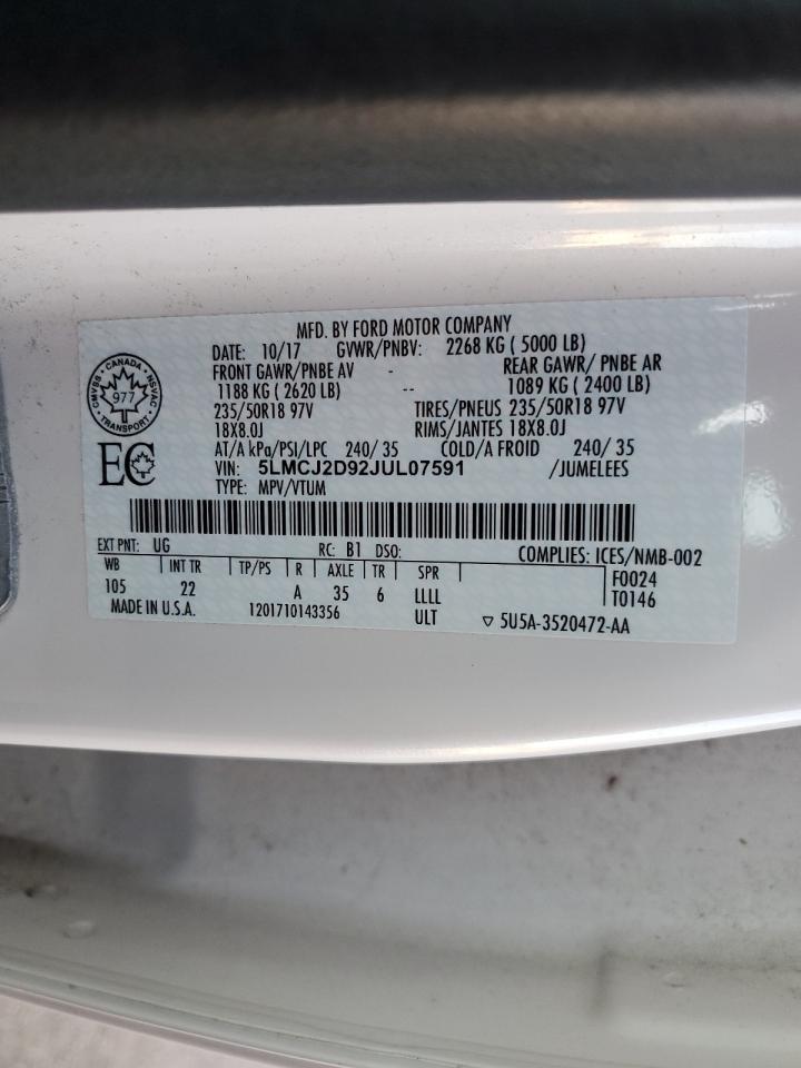 2018 Lincoln Mkc Select VIN: 5LMCJ2D92JUL07591 Lot: 84402105